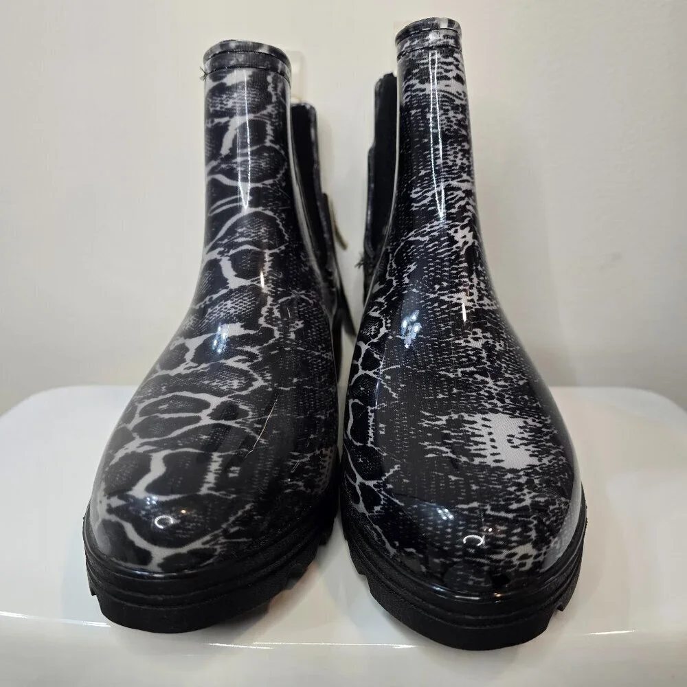 Seven7 | Black Snake Print Halifax Chelsea Rain Boots - Black and Gray